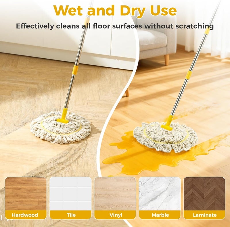 SOBONNE String Wet Mop for Floor Cleaning,Industrial Cotton Mop with Long Handle, Regular Mops for House Kitchen Bathroom Garage Office Hardwood Concrete Tile Floors,Yellow - Image 4